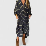 Manon | Elegáns Csíkos Boho Maxi Ruha
