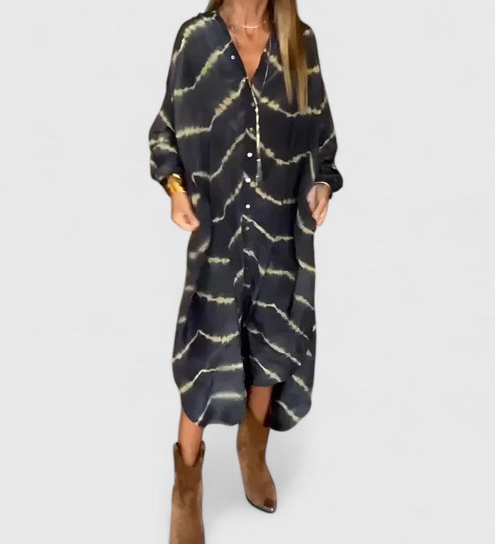 Manon | Elegáns Csíkos Boho Maxi Ruha