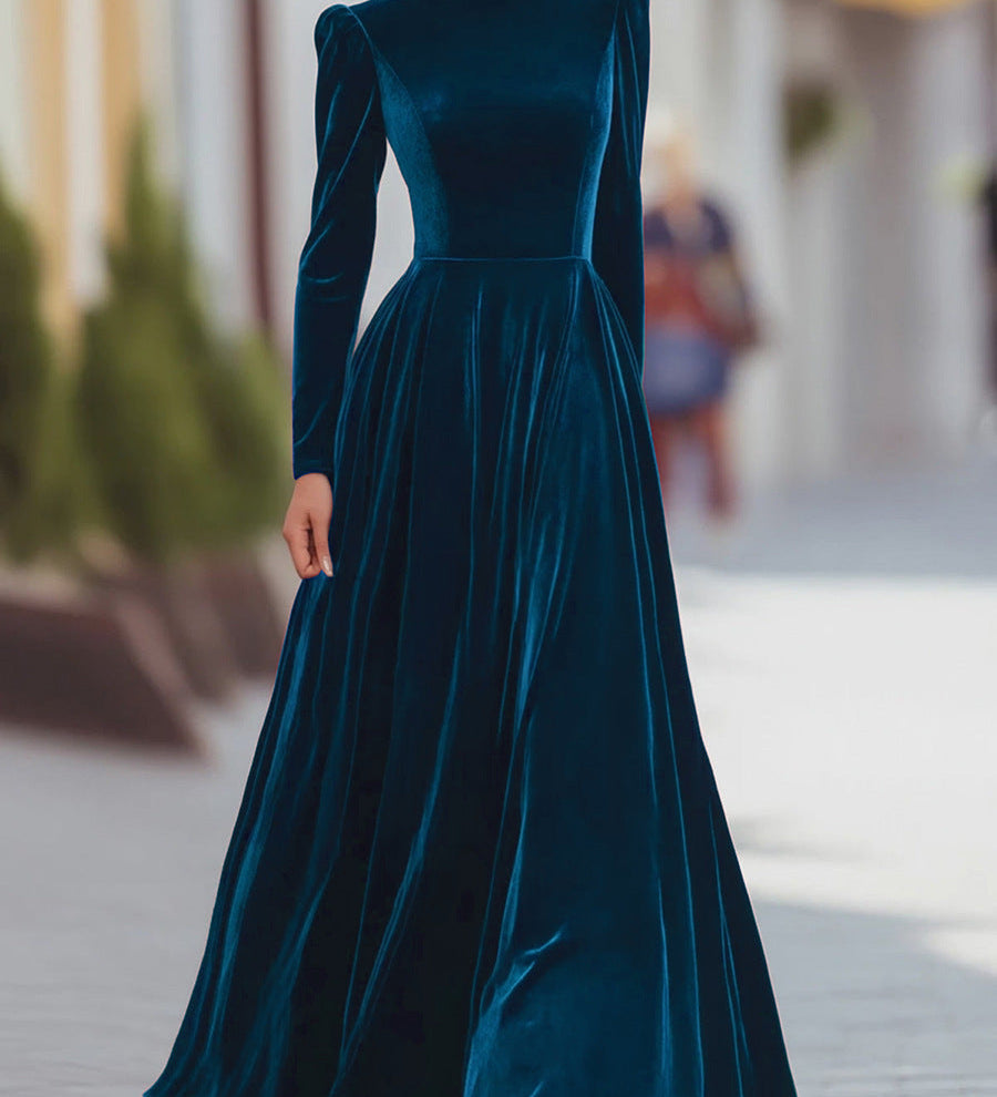 Eleonóra | Állógalléros Bársony Maxi Ruha